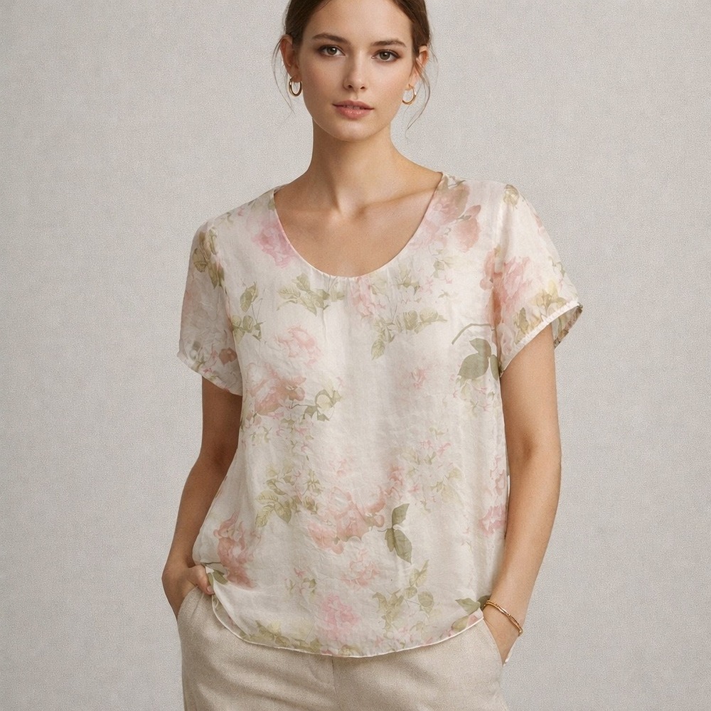 Elena Baldi NEW Floral 100% Silk Blouse Made in Italy Coquette Romantic Garden M